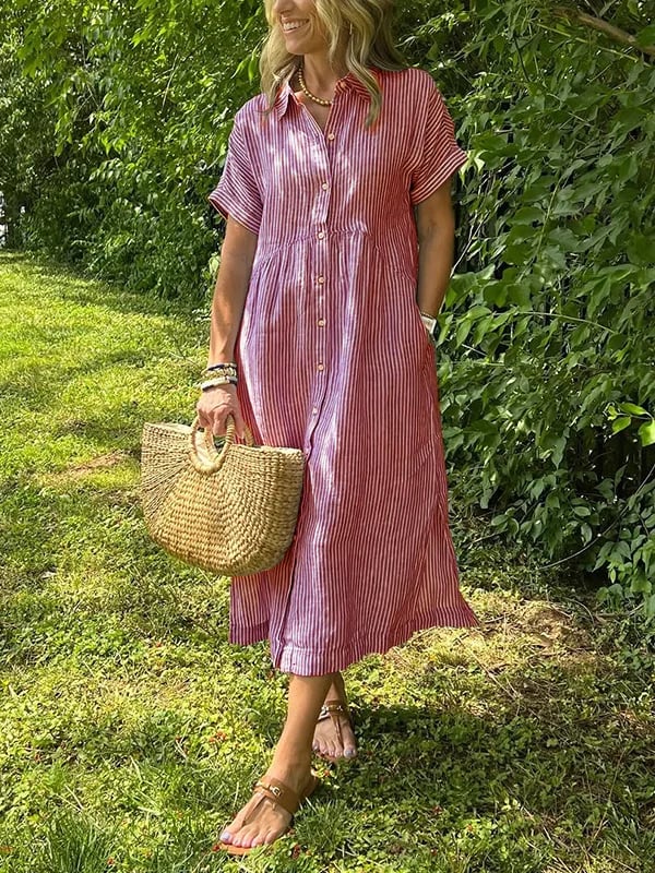 Malina | Robe chemise rayée avec revers et boutons, dotée de poches fonctionnelles