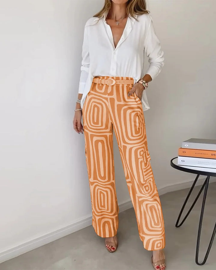 Emilia | Ensemble élégant avec pantalons larges + blouse élégante et ceinture gratuite