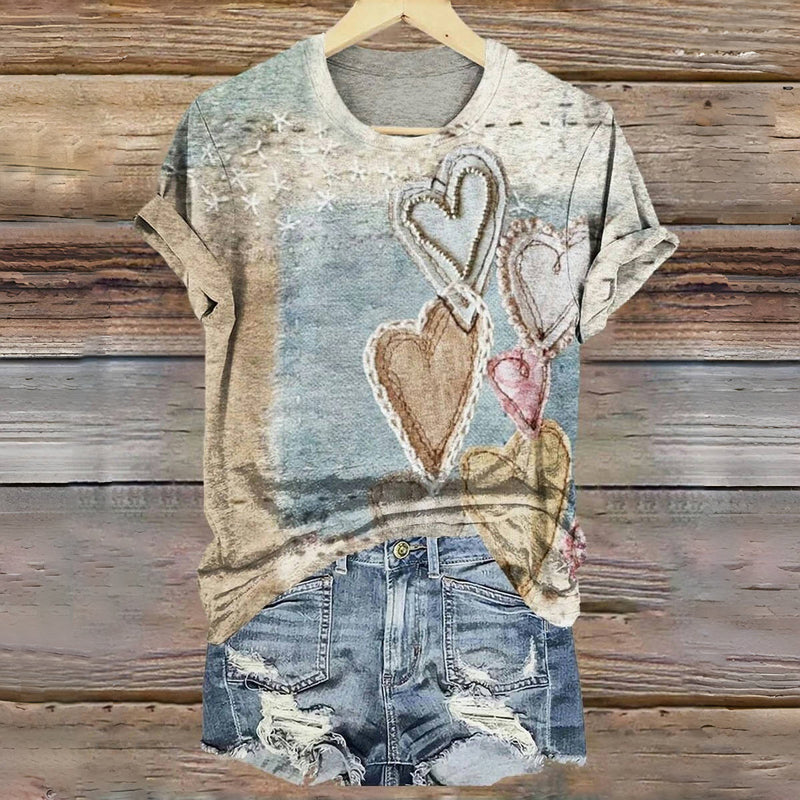 Delfina | T-shirt vintage avec impression de cœur