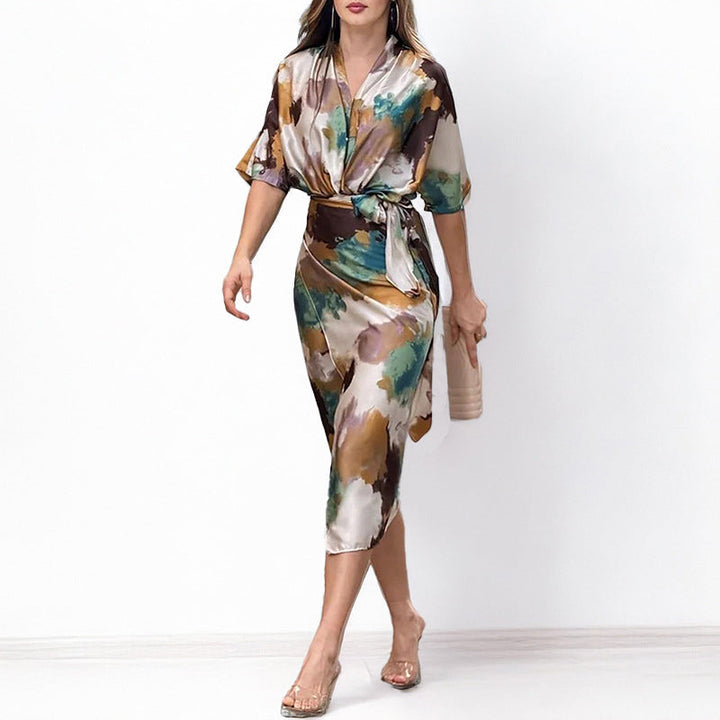 Stefka | Robe élégante avec imprimé abstrait, type wrap pour femmes