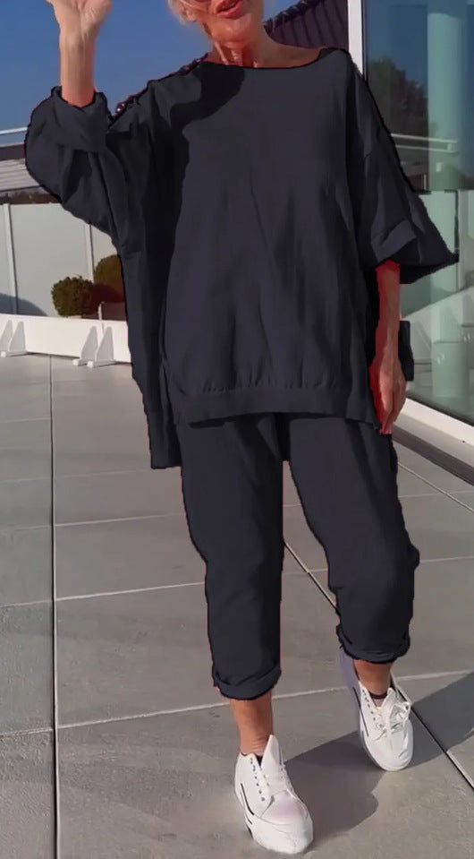 Teresa | Ensemble deux pièces top femme à col rond et pantalon