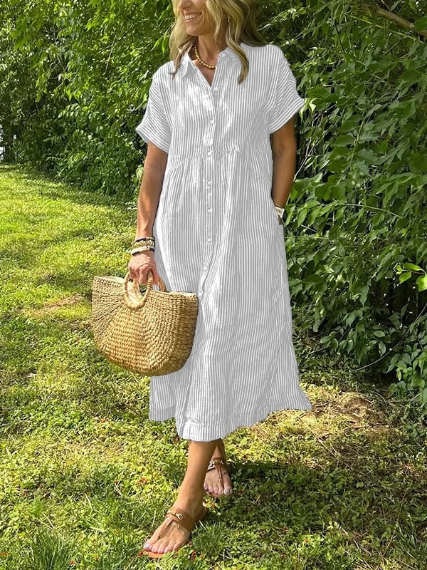 Malina | Robe chemise rayée avec revers et boutons, dotée de poches fonctionnelles