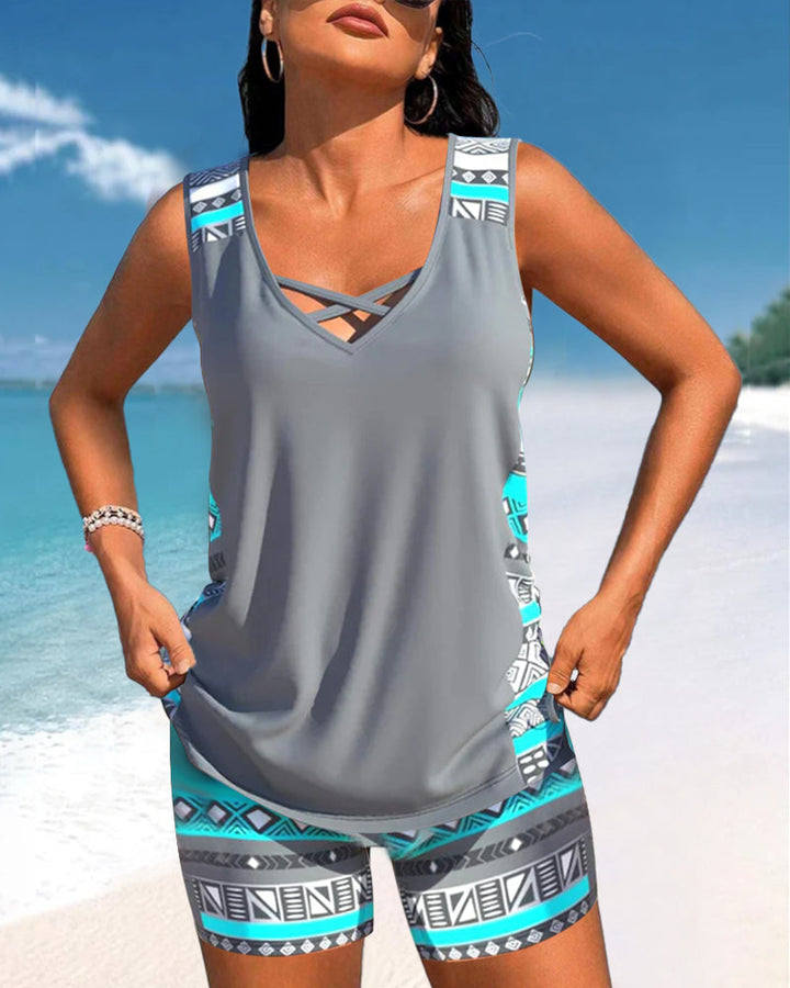 Radosława - Tankini avec imprimé géométrique et décolleté en V