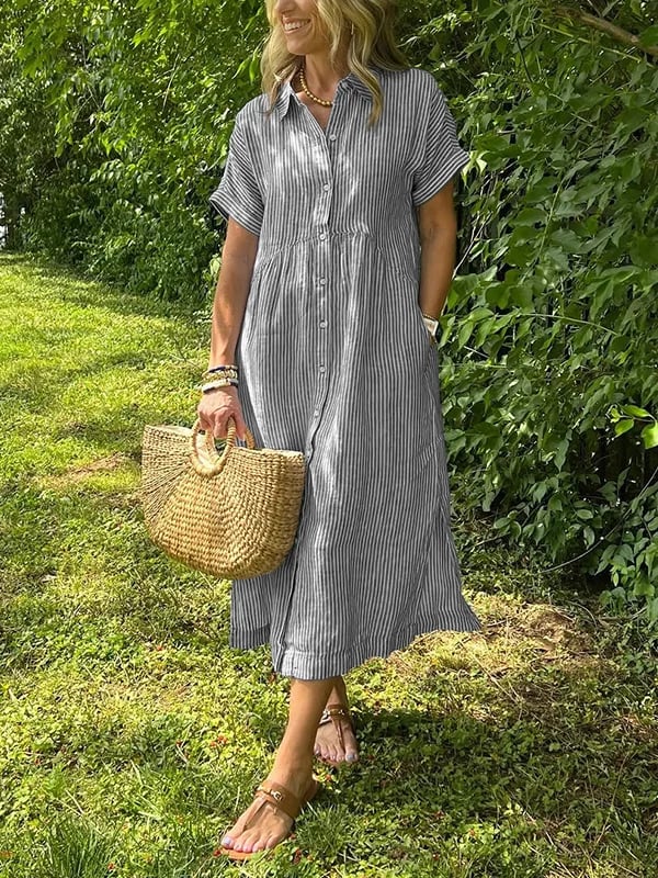 Malina | Robe chemise rayée avec revers et boutons, dotée de poches fonctionnelles