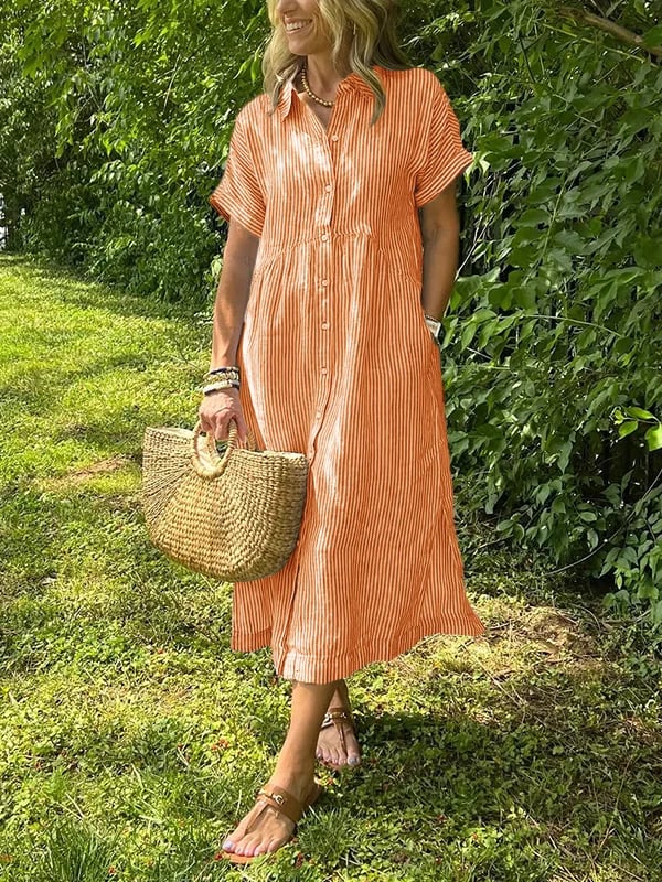 Malina | Robe chemise rayée avec revers et boutons, dotée de poches fonctionnelles