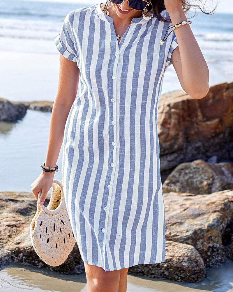 Celestyna | Robe Chemise à Rayures en Lin
