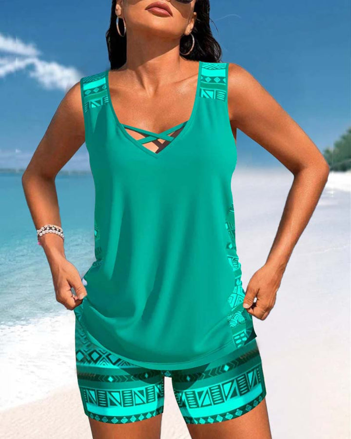 Radosława - Tankini avec imprimé géométrique et décolleté en V