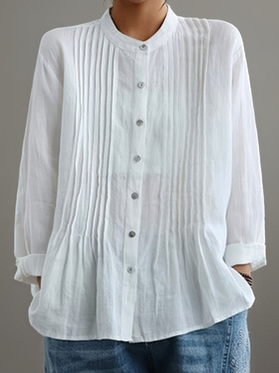 Janina | Chemise casual plissée pour femmes en coton et lin