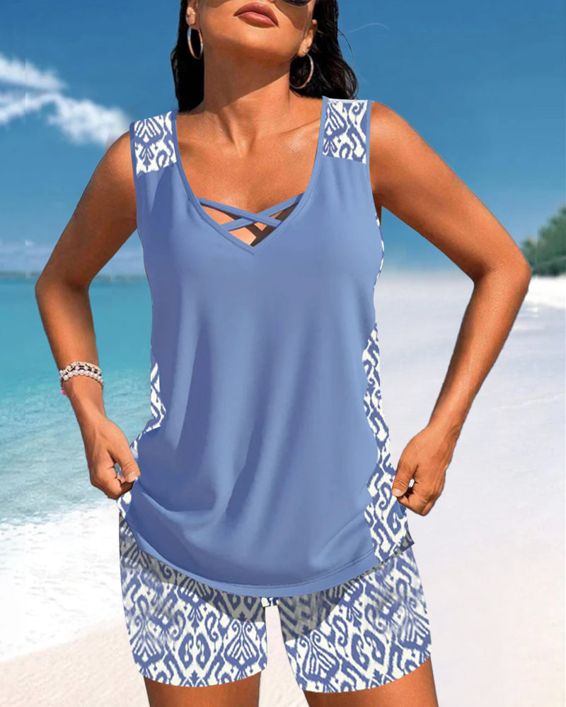 Radosława - Tankini avec imprimé géométrique et décolleté en V