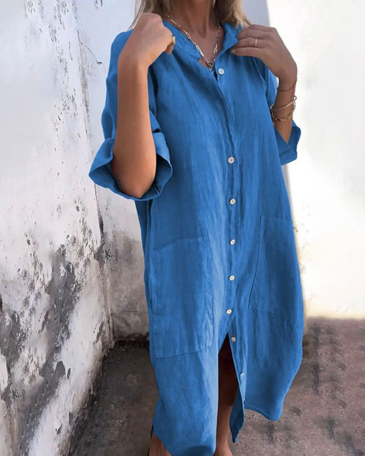 Edyta | Robe Chemise Midi Détendue avec Boutons