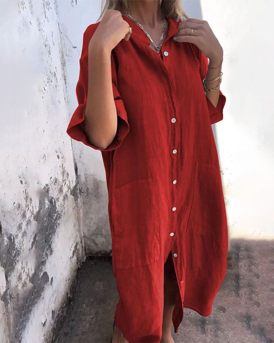 Edyta | Robe Chemise Midi Détendue avec Boutons