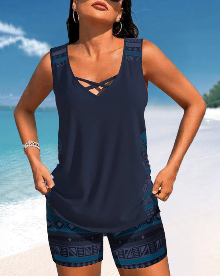 Radosława - Tankini avec imprimé géométrique et décolleté en V