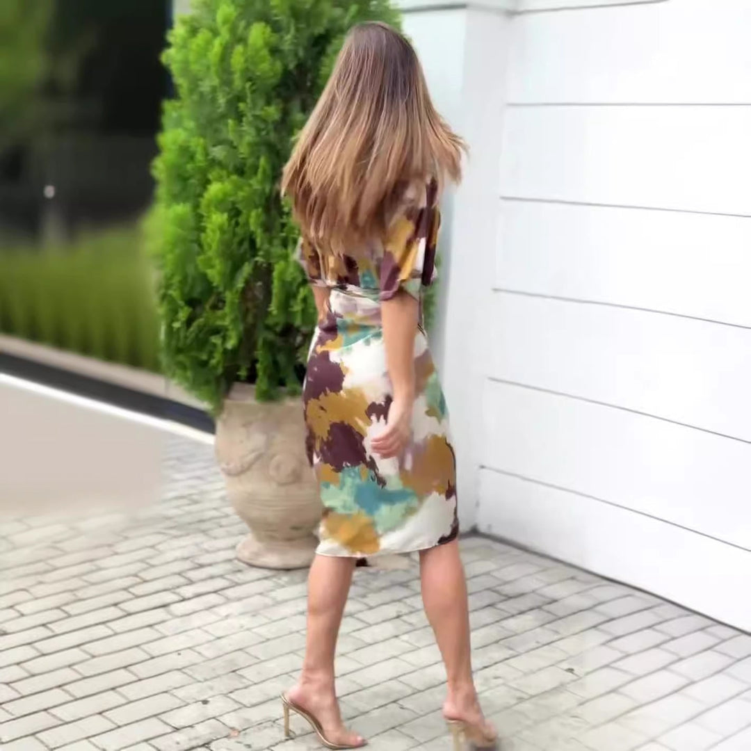 Stefka | Robe élégante avec imprimé abstrait, type wrap pour femmes