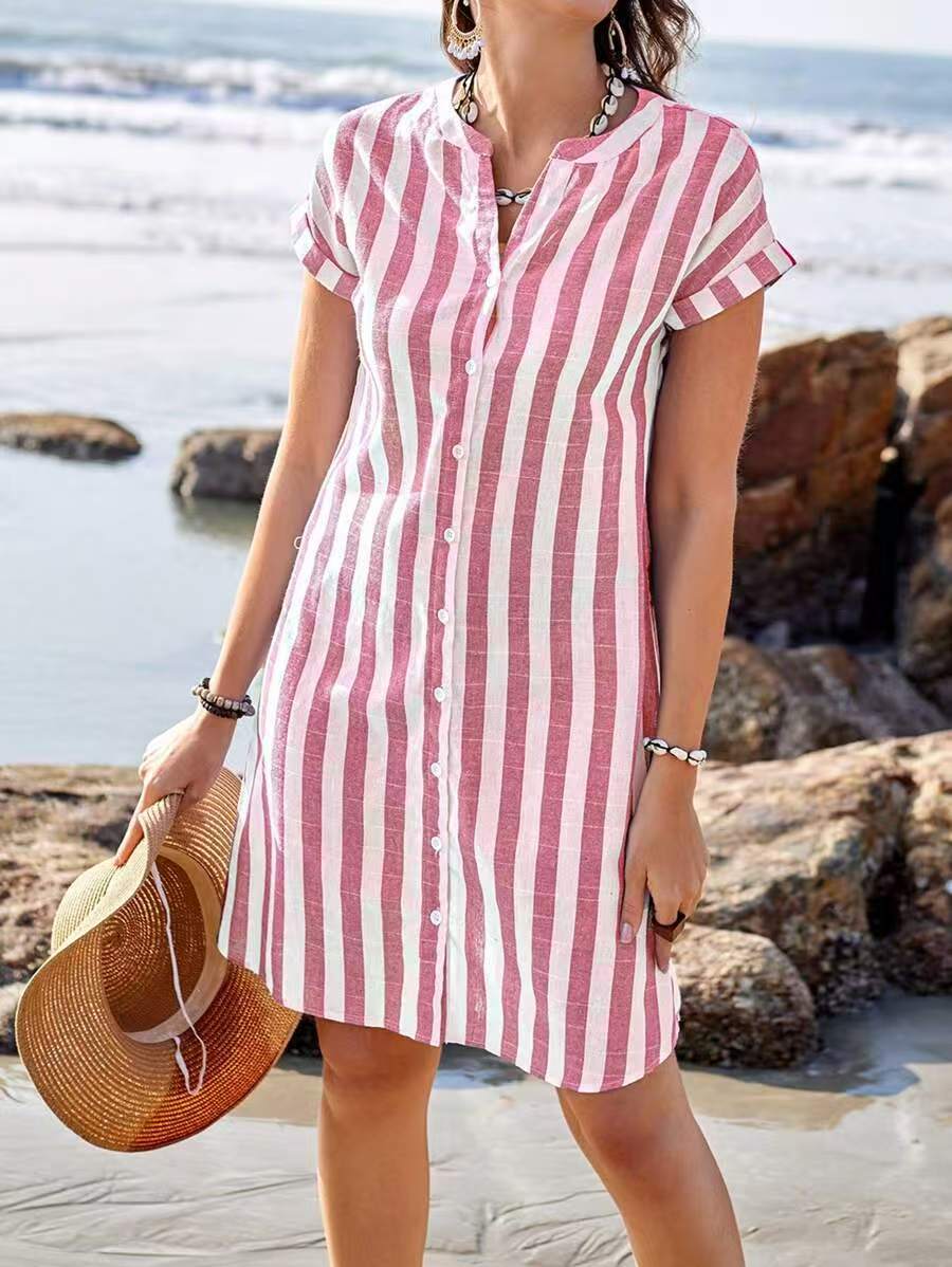 Celestyna | Robe Chemise à Rayures en Lin