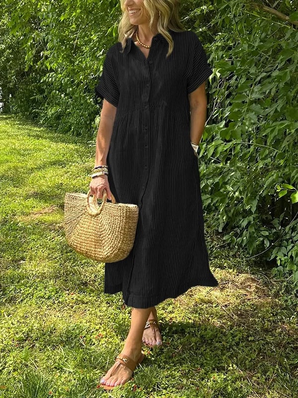 Malina | Robe chemise rayée avec revers et boutons, dotée de poches fonctionnelles