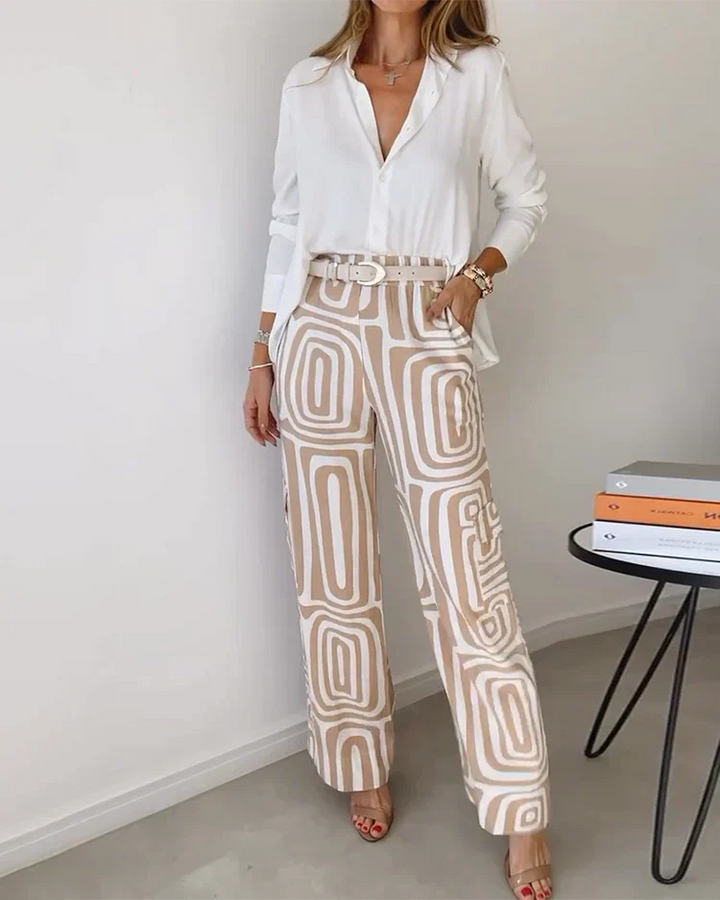 Emilia | Ensemble élégant avec pantalons larges + blouse élégante et ceinture gratuite