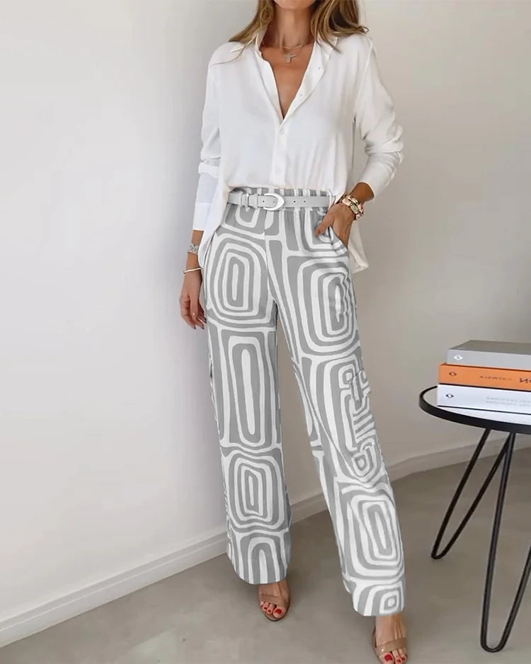Emilia | Ensemble élégant avec pantalons larges + blouse élégante et ceinture gratuite