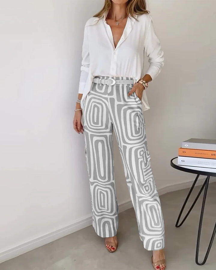 Emilia | Ensemble élégant avec pantalons larges + blouse élégante et ceinture gratuite