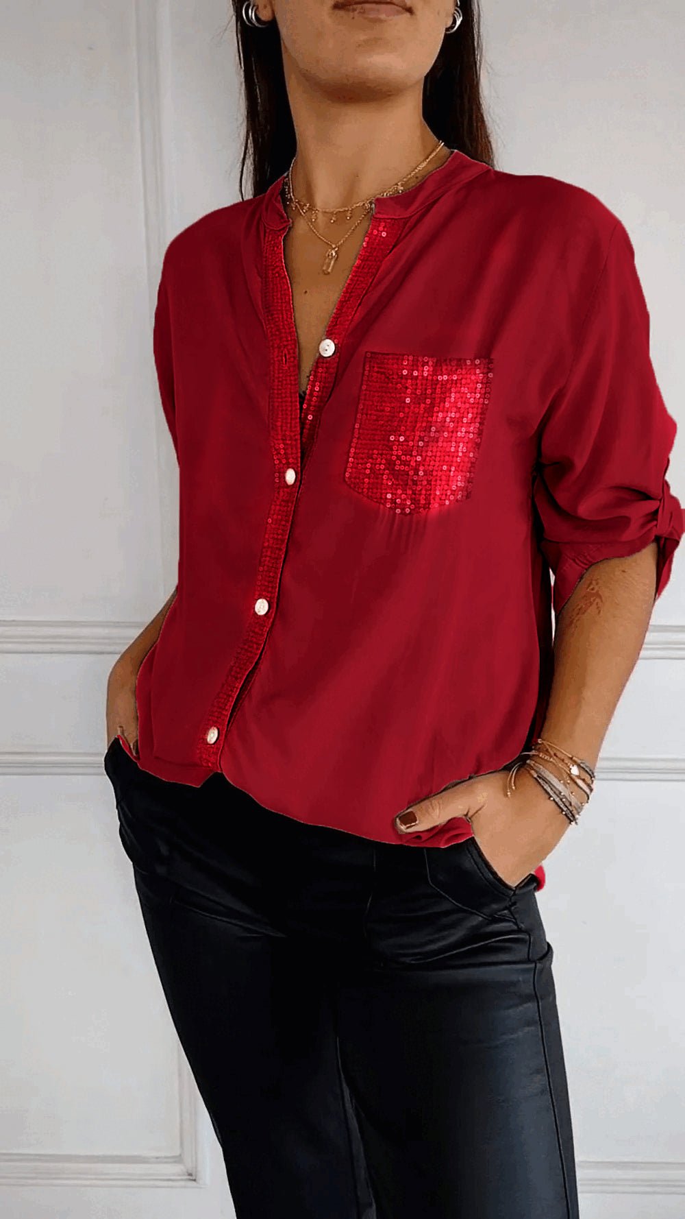 Stefania | Chemise quotidienne avec poche en sequins