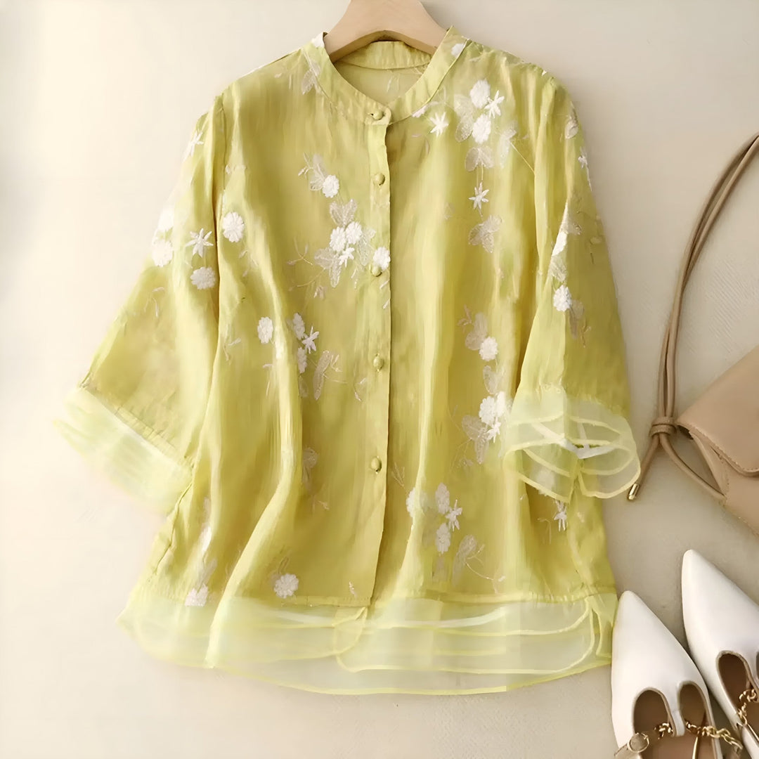 Justyna | Blouse en Chiffon Aéré à Manches Mi-Longues