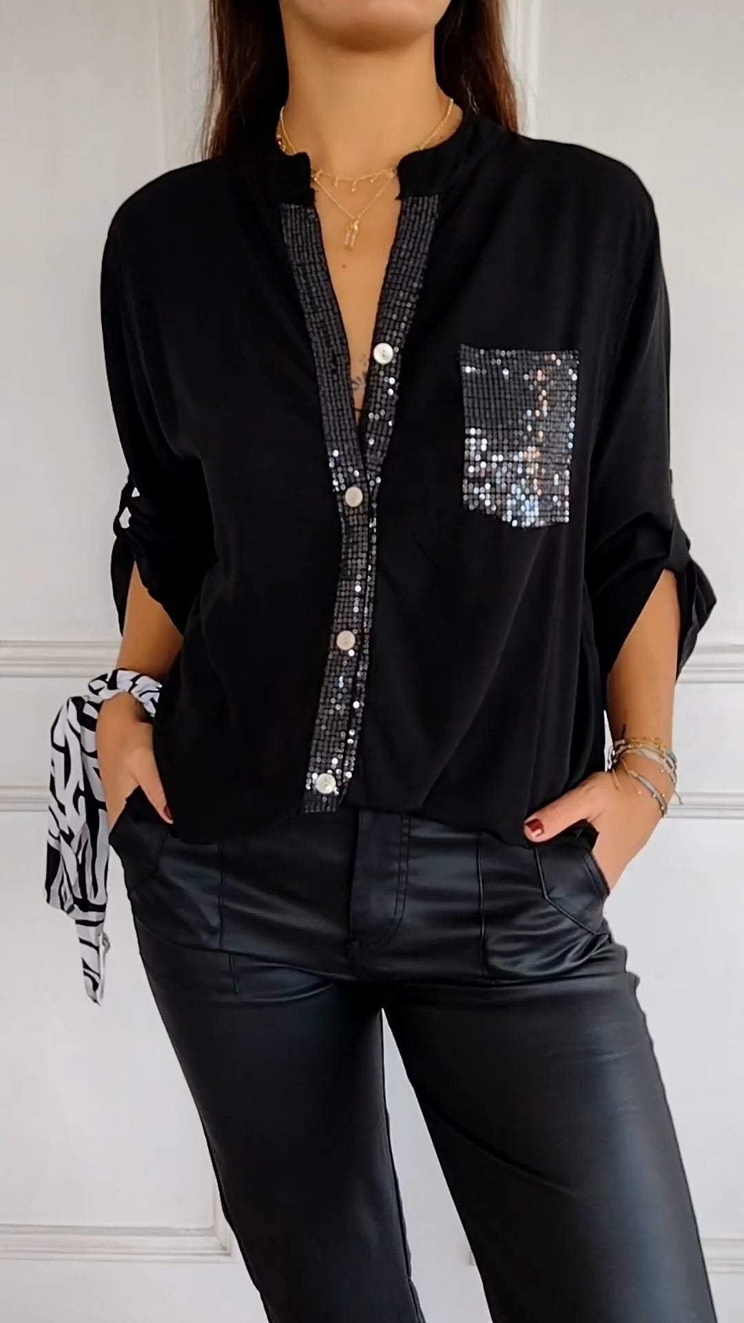 Stefania | Chemise quotidienne avec poche en sequins