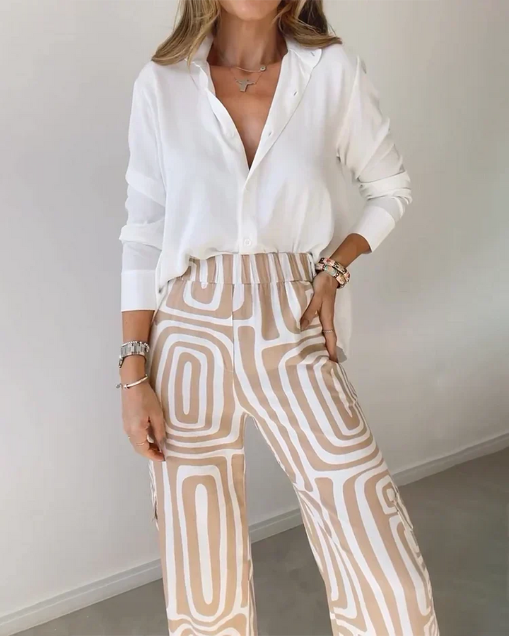 Emilia | Ensemble élégant avec pantalons larges + blouse élégante et ceinture gratuite