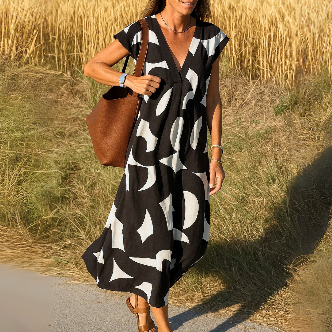 Laura | Robe maxi avec impression artistique