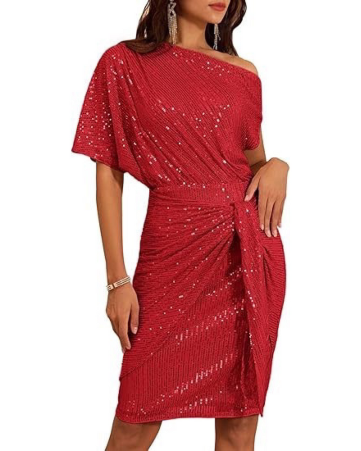 Klaudia | Robe à Une Épaule avec Paillettes pour Fête