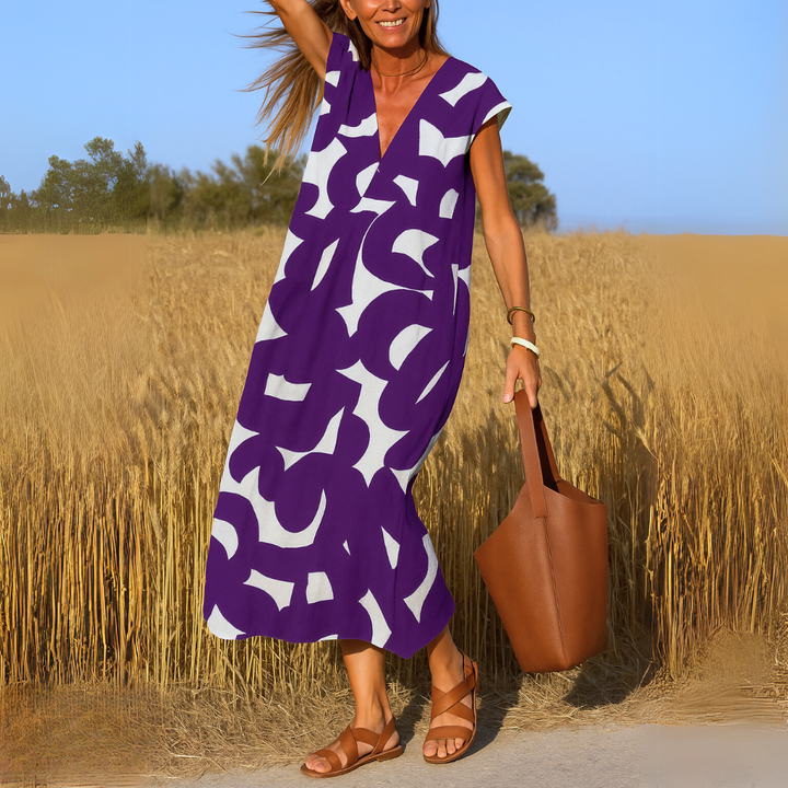Laura | Robe maxi avec impression artistique
