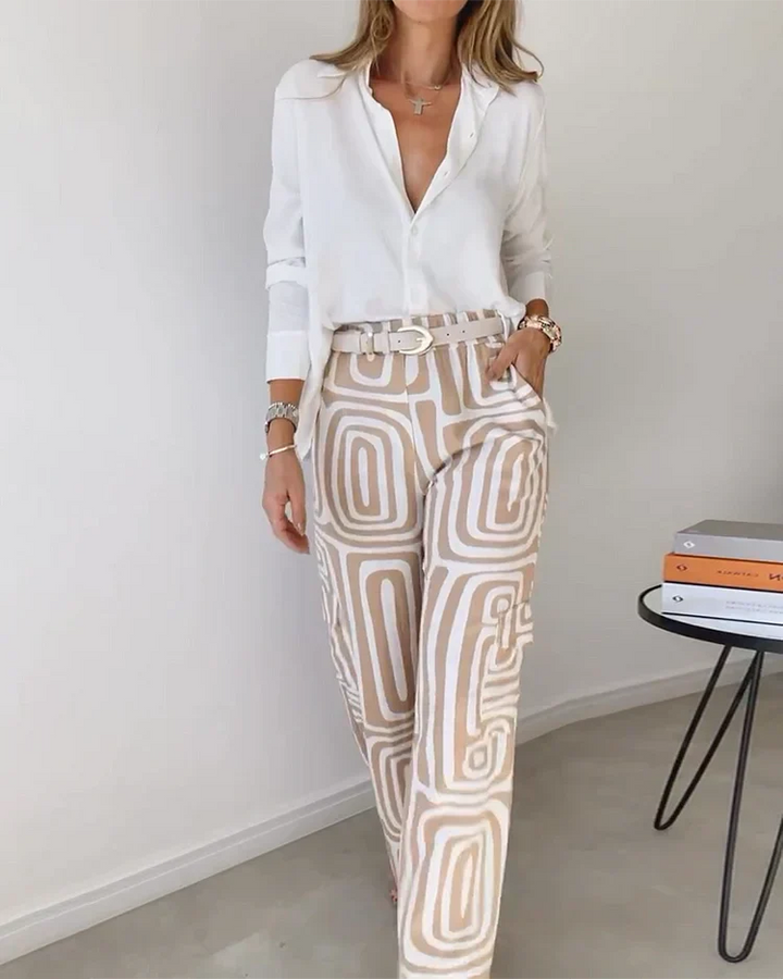 Emilia | Ensemble élégant avec pantalons larges + blouse élégante et ceinture gratuite