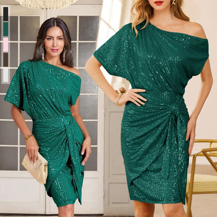 Klaudia | Robe à Une Épaule avec Paillettes pour Fête