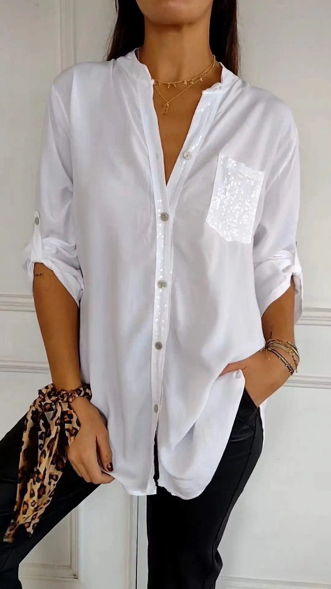Stefania | Chemise quotidienne avec poche en sequins