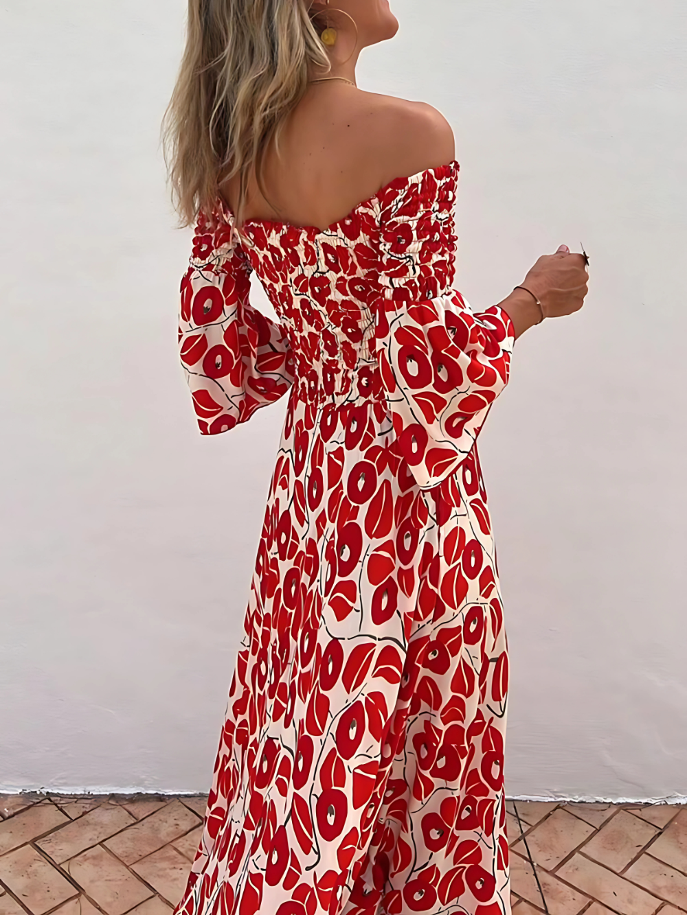 Alina | Robe Maxi à Épaules Dégagées et Charme Boho