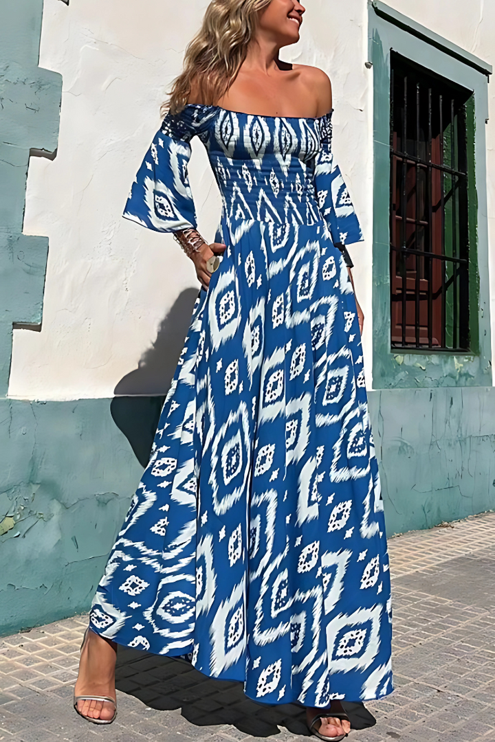 Alina | Robe Maxi à Épaules Dégagées et Charme Boho