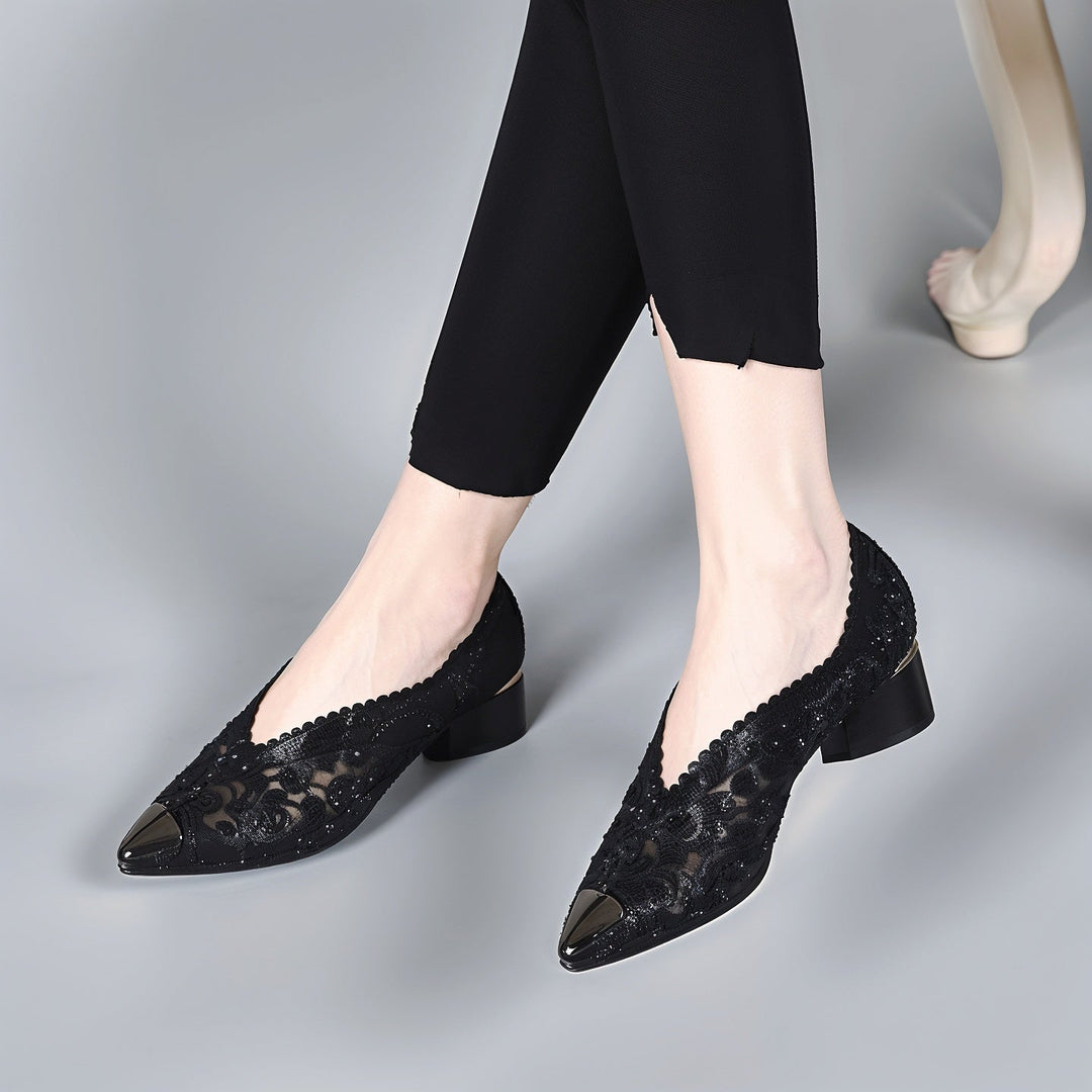 Agatha – Escarpins Orthopédiques Brillants avec Maille et Cristaux