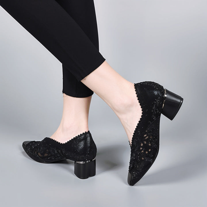 Agatha – Escarpins Orthopédiques Brillants avec Maille et Cristaux