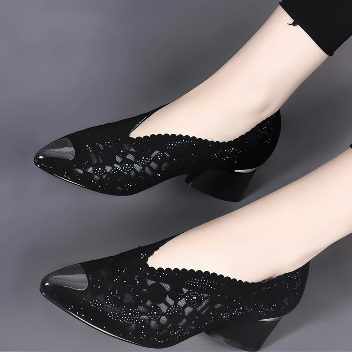 Agatha – Escarpins Orthopédiques Brillants avec Maille et Cristaux