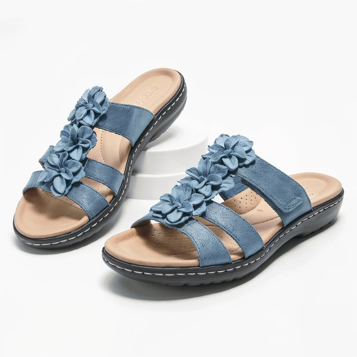 Lucy – Claquettes Orthopédiques en Cuir Extrêmement Confortables avec Accent Floral