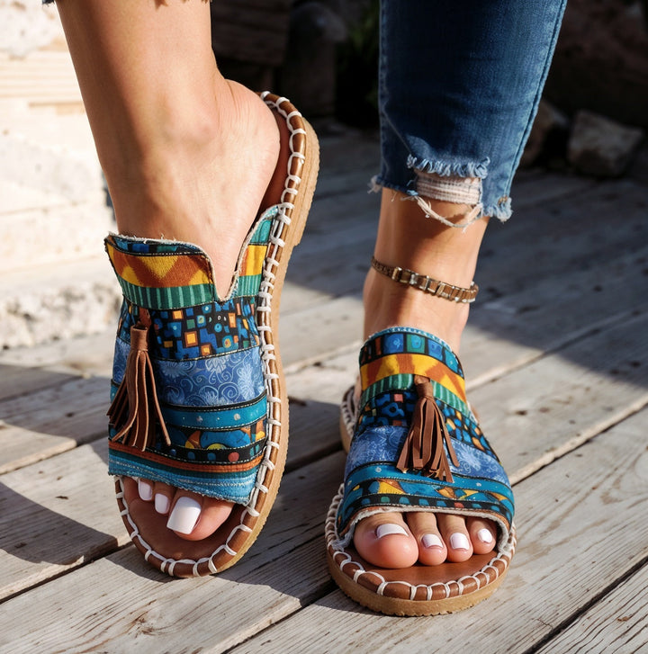 Barbara – Sandales Orthopédiques Enfilables Extrêmement Confortables avec Franges Décoratives