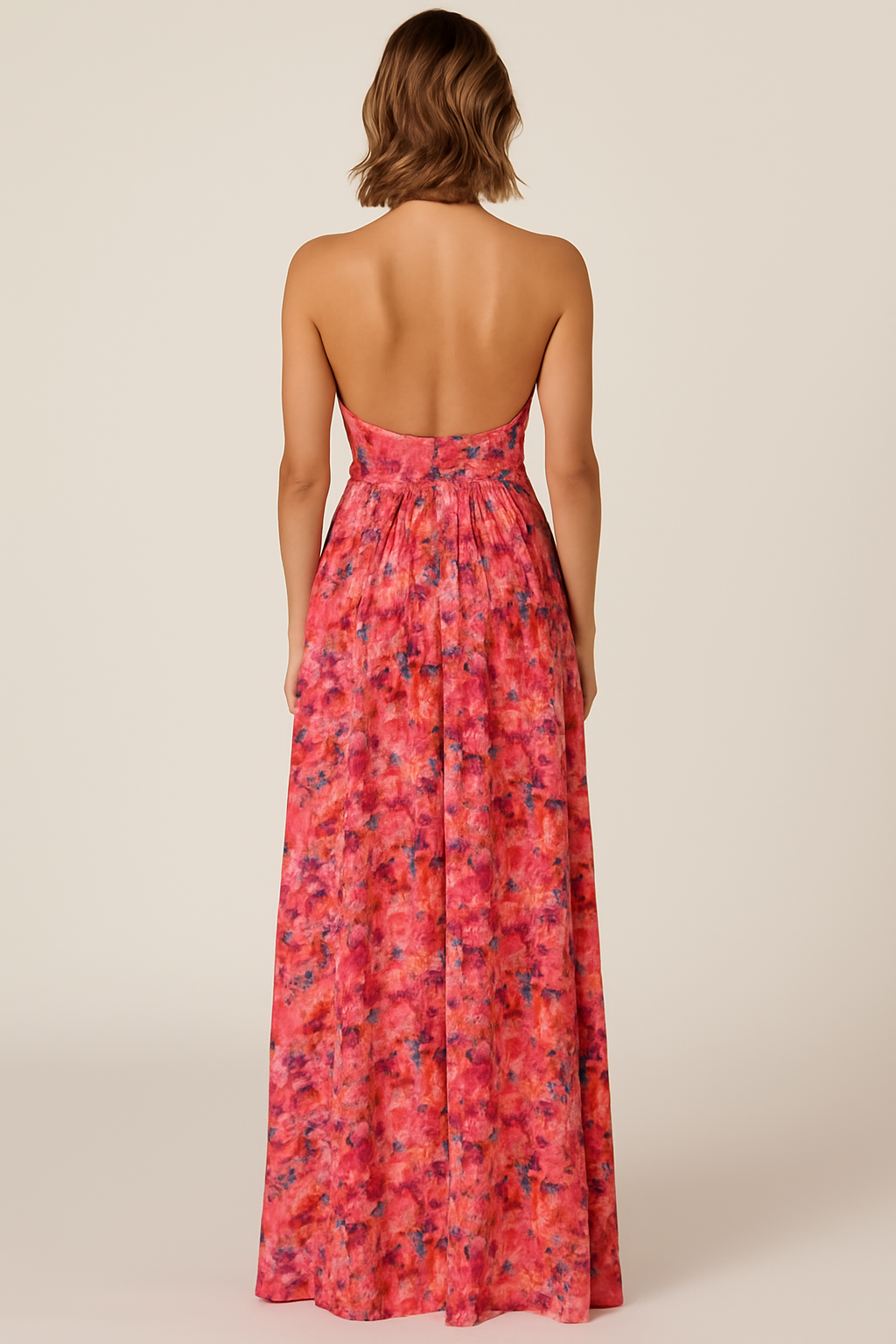 Róża | Robe maxi fleurie avec décolleté mi-hauteur