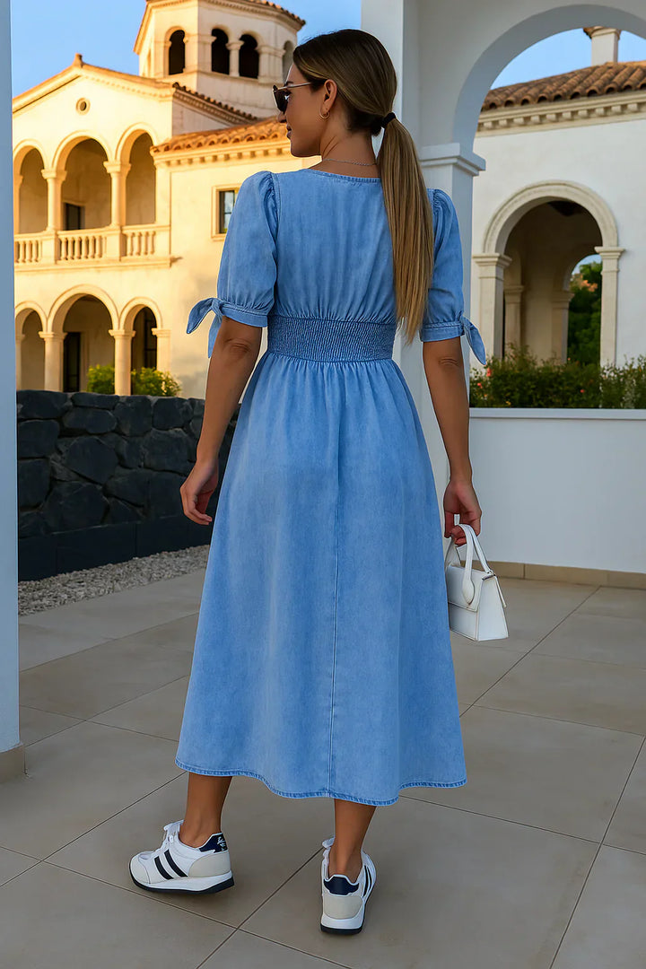Amelie | Robe Midi Quotidienne avec Manches Bouffantes