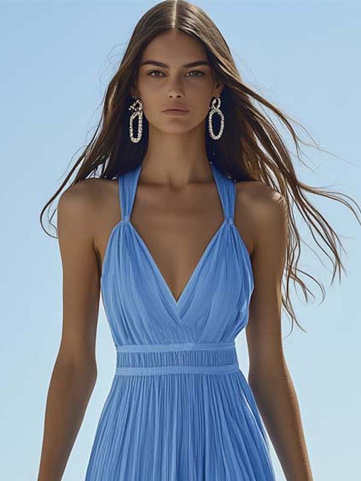 Bella – Robe Maxi Aérienne en Couleur Bleue