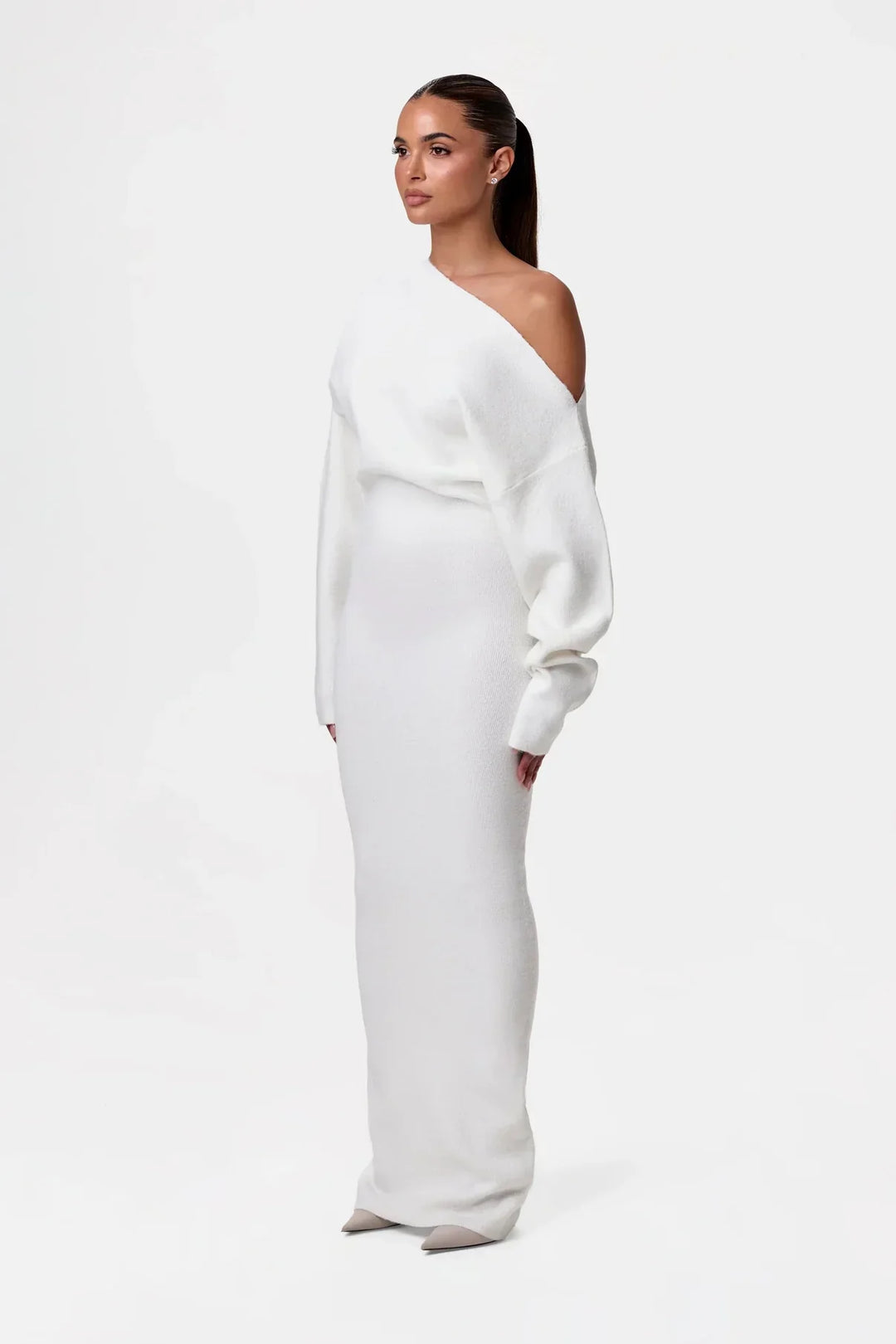 Natalia | Robe Élégante en Tricot à Épaule Dégagée