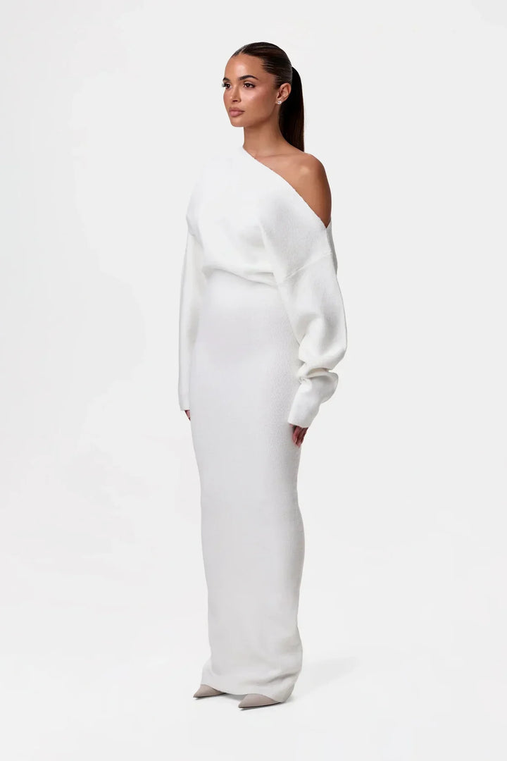 Natalia | Robe Élégante en Tricot à Épaule Dégagée