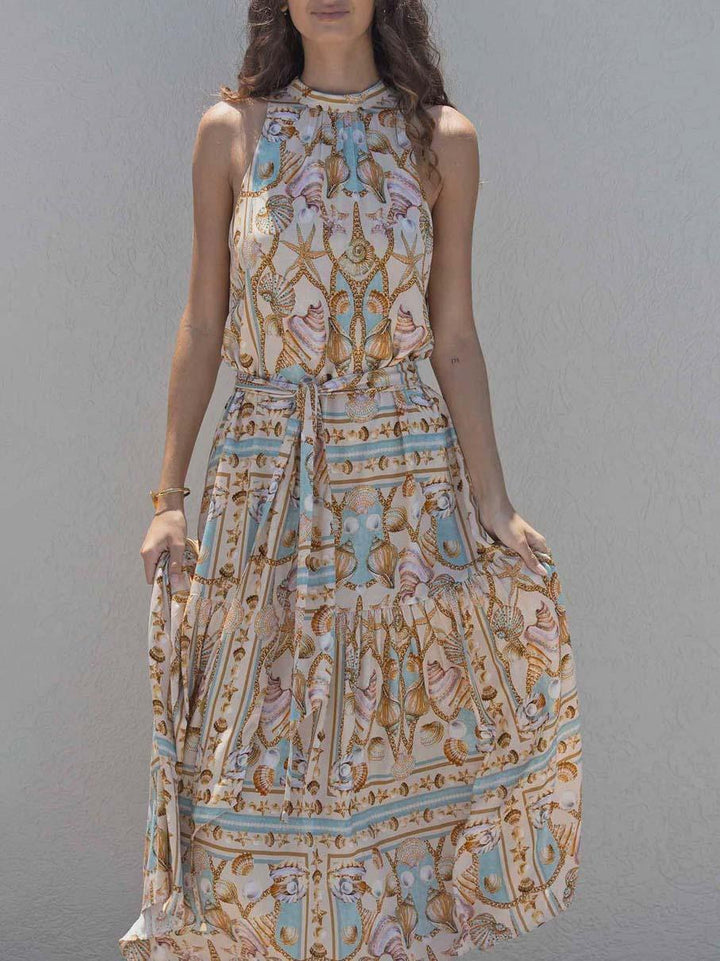 Robe Maxi en Satin – Motif Océanique