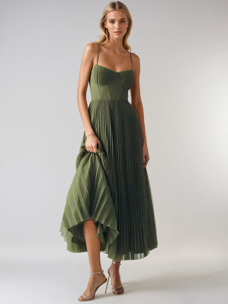 Katarzyna | Robe midi plissée avec corset