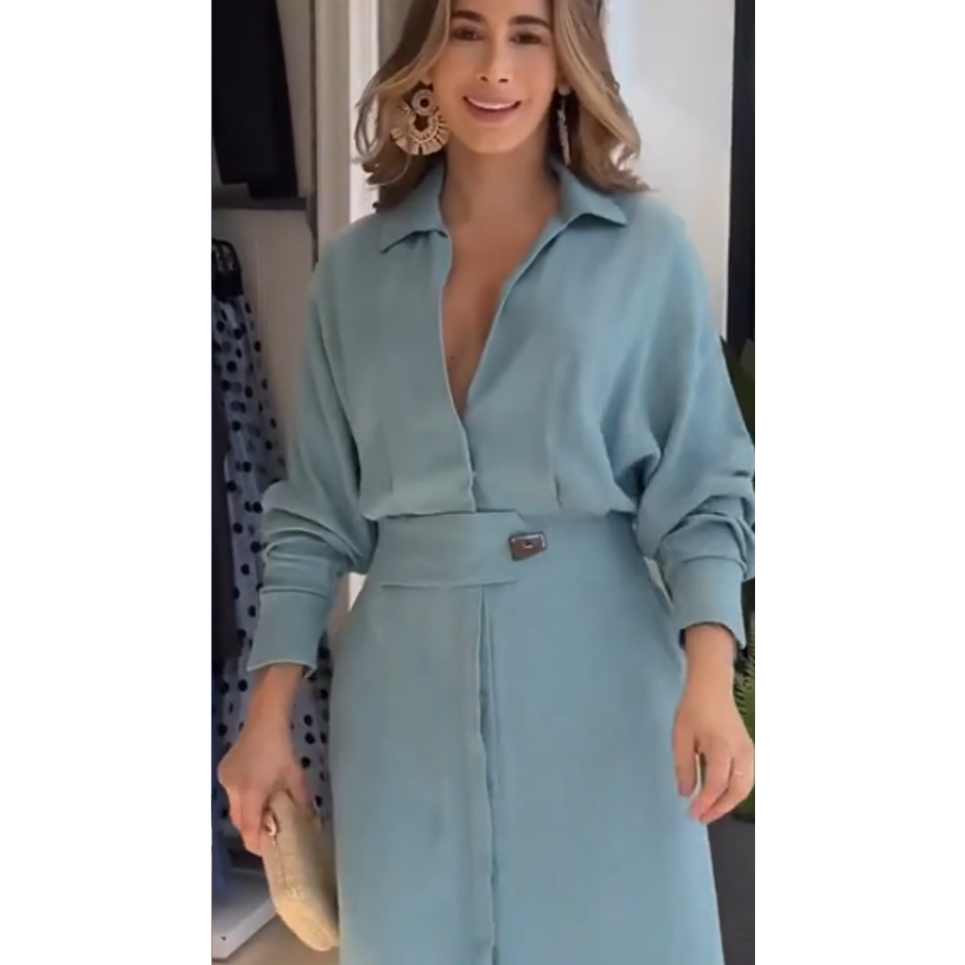Barbara | Robe maxi en coton et lin avec boutons et ceinture à la taille