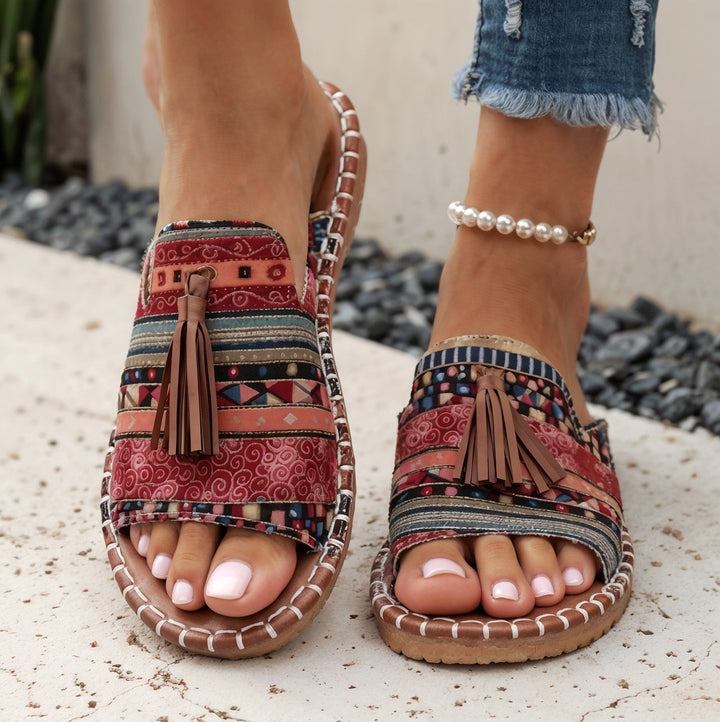 Barbara – Sandales Orthopédiques Enfilables Extrêmement Confortables avec Franges Décoratives