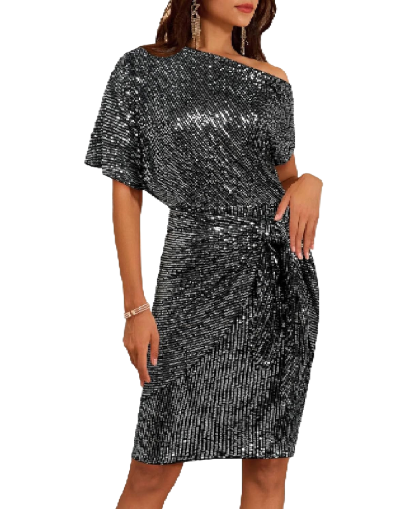 Klaudia | Robe à Une Épaule avec Paillettes pour Fête