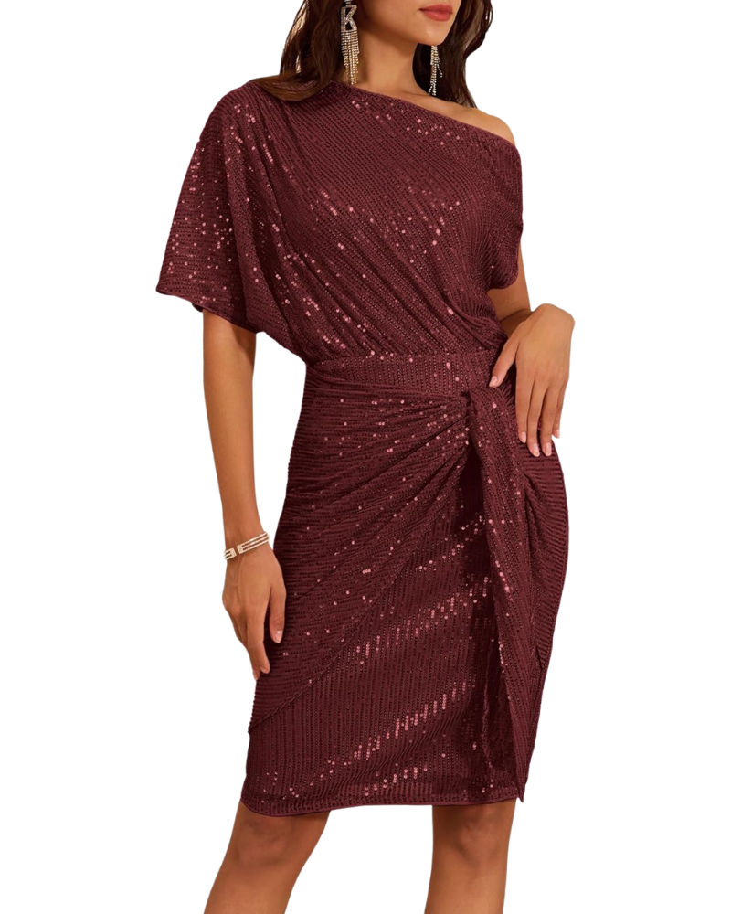 Klaudia | Robe à Une Épaule avec Paillettes pour Fête